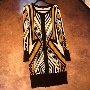 Eva Varro Bold White Black and Gold Long Sleeve Dress Geometric Size Large